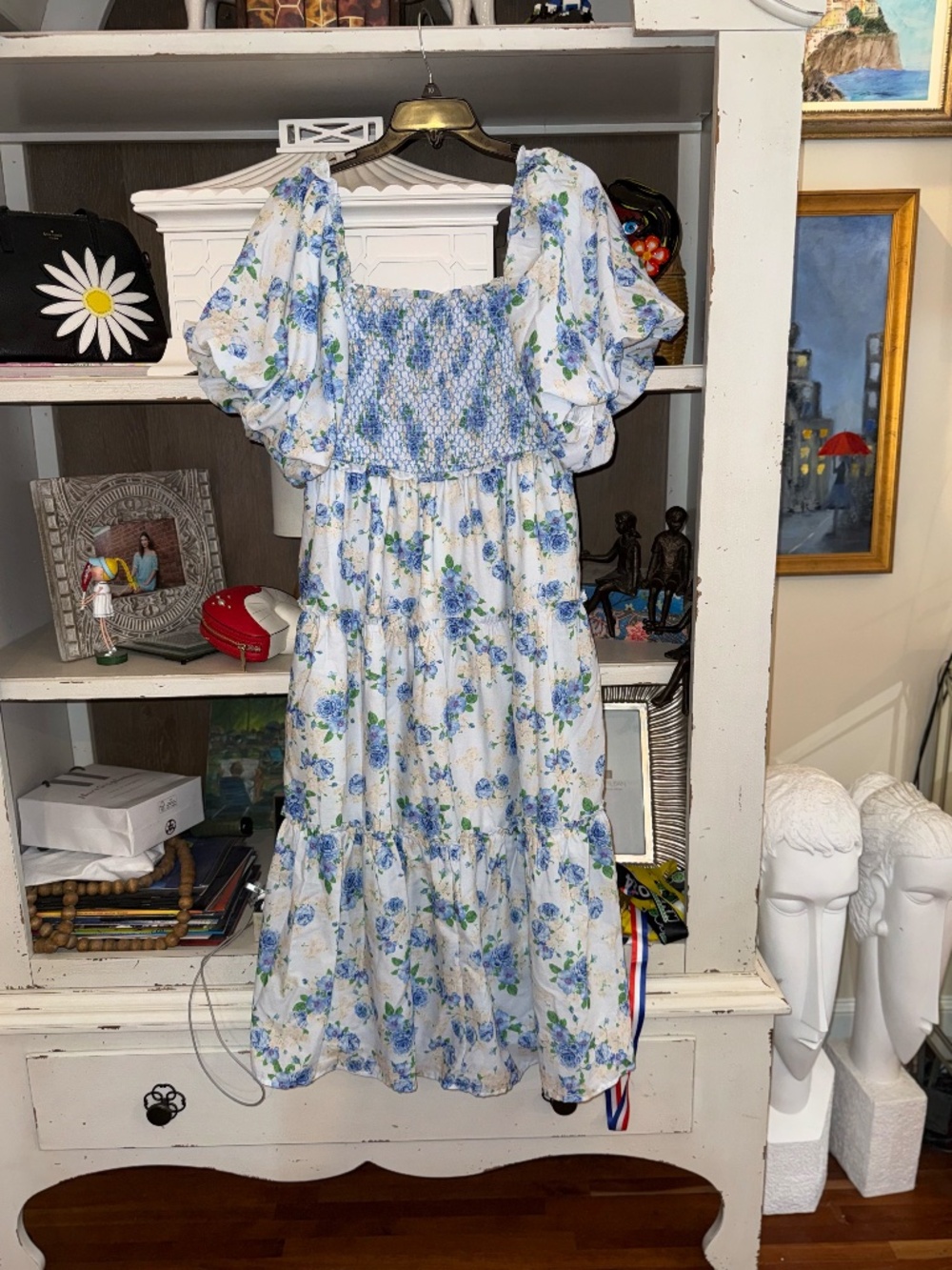 &Merci & Merci floral smocked bodice dress primrose midi ruffled Large L - Picture 5 of 7
